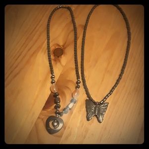 2 black onyx stone necklaces